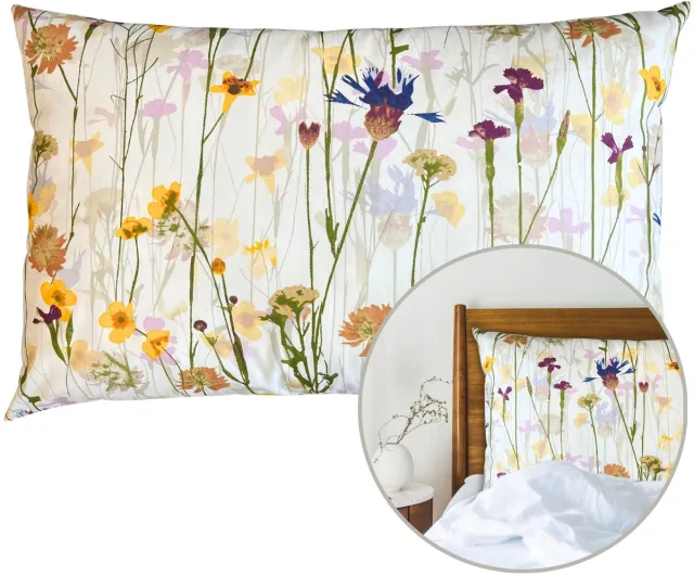 Houseartlife 100% Katoenen Kussensloop 50x70cm - zwaar & comfortabel Wit met groen en bloemen