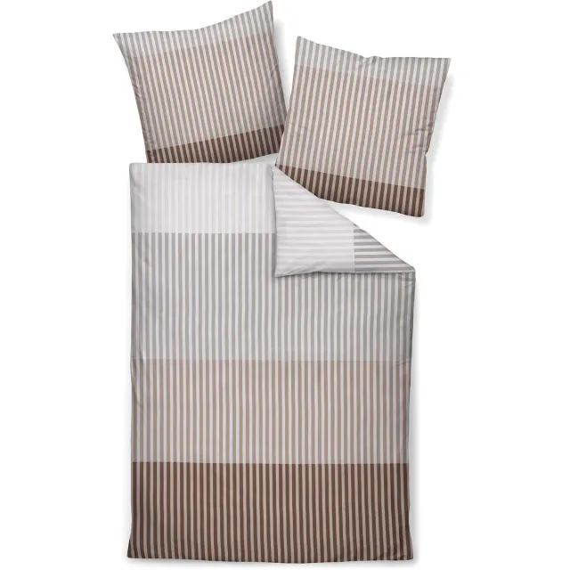 Janine Beddengoed Mako Satin Streifen 155x220 Set van 1 beige/bruin
