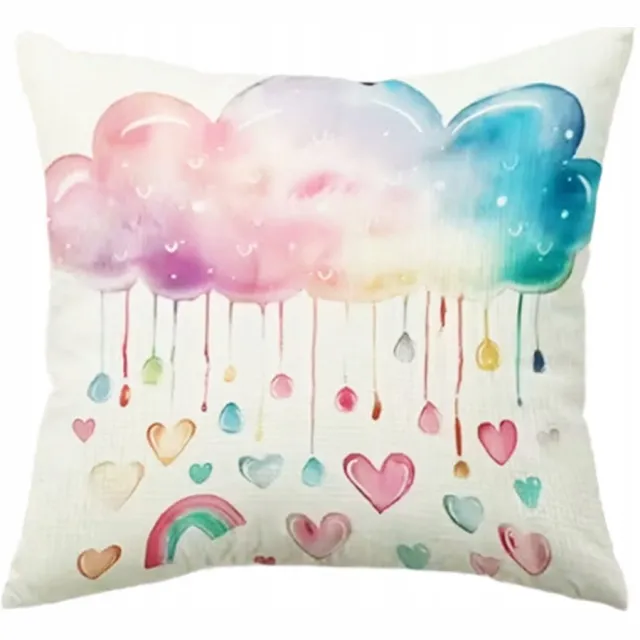 Granda Decoratieve Kussenhoes Fluweel 43x43cm - Kleurrijk Hartjes & Regenboog Veelkleurig