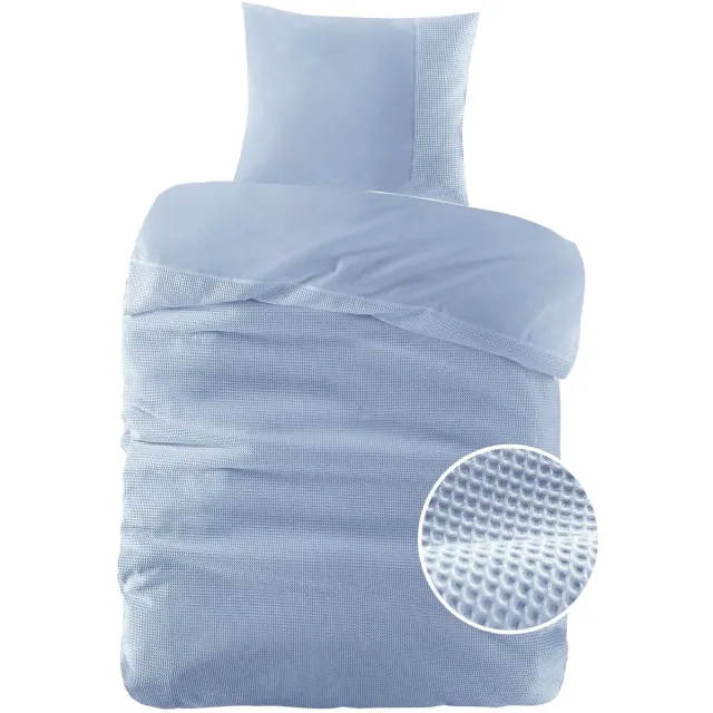 Droomtextiel Papillon Dekbedovertrek Mendoza Wafel Licht Blauw - 140x200/220 cm - Hoogwaardige Percale Katoen Super Zacht