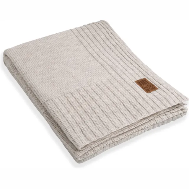 Knit Factory Uni Gebreid Plaid XL - Woondeken - plaid - Wollen deken - Kleed - Beige - 195x225 cm