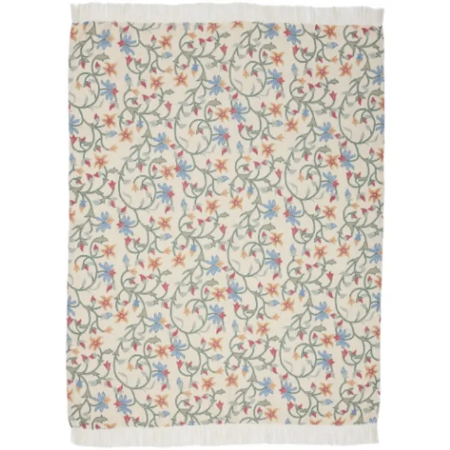 Urbane Hide Artistieke Geborduurde Bloemen Plaid | Sierplaid | 130x170cm | plaid met Kwastje |100% Polyester | Crème Part B