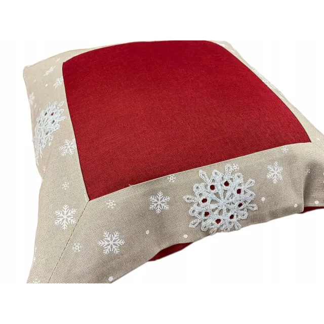 DeHome Kerst Kussenhoes 40x40 cm Rood met Geborduurde Sneeuwpop