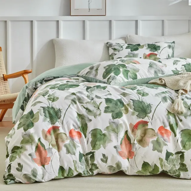 Ibenzoa Dekbedovertrek 200x200cm Esdoornbladmotief - 3-delig Set met Kussenslopen groen