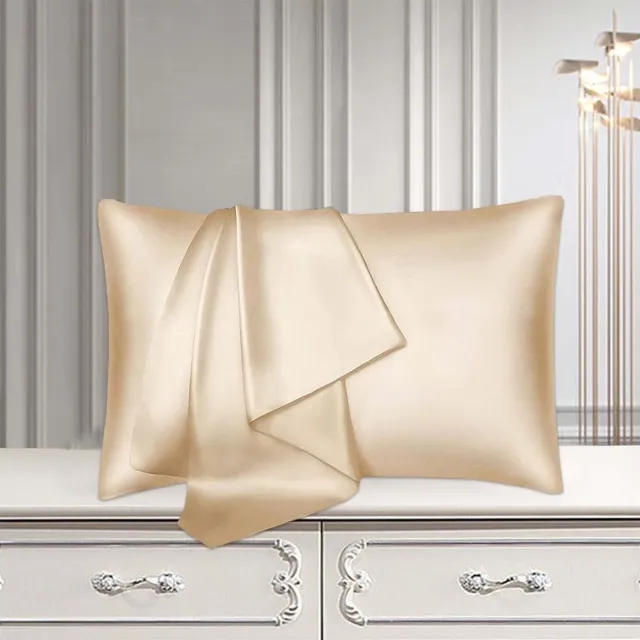 Ulisem Zijden Kussensloop Queen Size - Set Van 2 - Verborgen Rits - Zijde Zijdeachtig - Anti-Rimpel - Ademend - Champagne Khaki