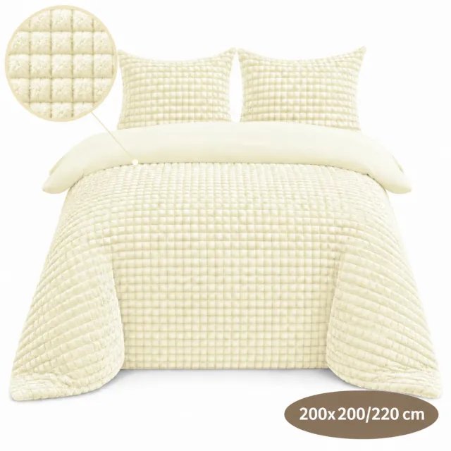 Roden Blue Popcorn fleece dekbedovertrek set - 200x200/220 cm - Creme - Zacht - Anti-allergeen - Wasbaar