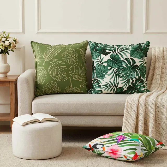 vidaXL Kussensloop 6 st HOUTEN Bladontwerp 60 x 60 cm Polyester Groen