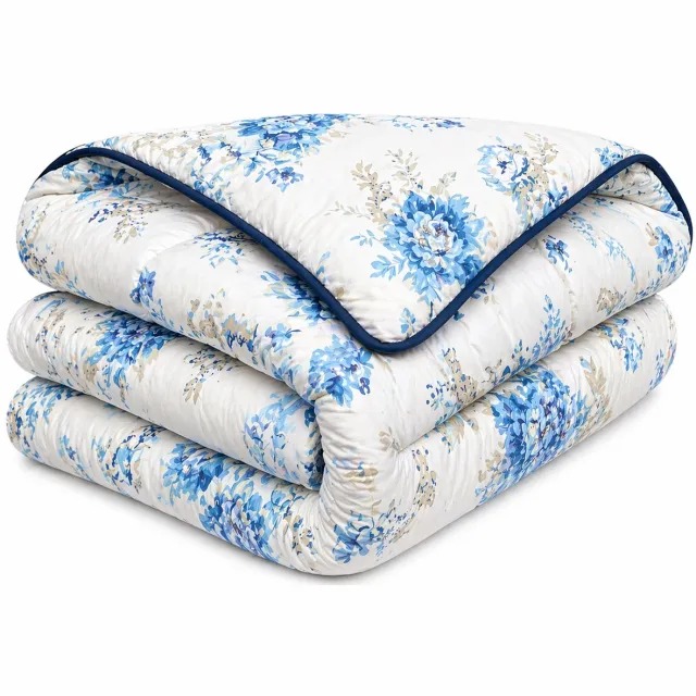 SlaapVaak SlaapSnel Dekbed - Klassiek Bloemen Dekbed - Dekbed zonder Overtrek - All Year Dekbed - Hoesloos Dekbed - Anti-Allergisch - Wasbaar - Tweepersoons - 200x200 cm - Wit/Blauw