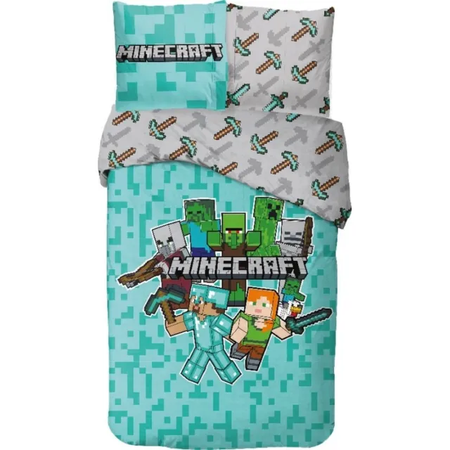Minecraft Dekbedovertrek - 140x200 Cm - 100% Katoen – Eenpersoons Multi