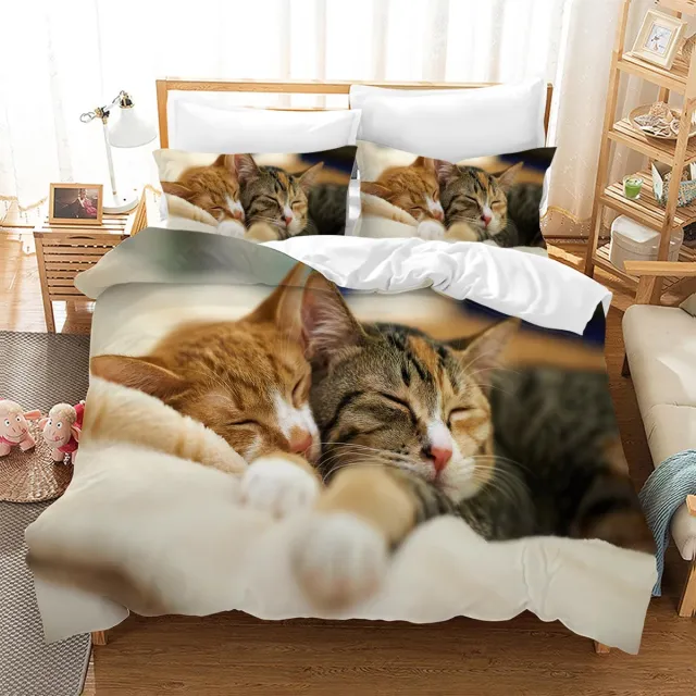 Ibenzoa Zachte microvezel beddengoedset met schattig 3D-kattenmotief voor kinderen Beige