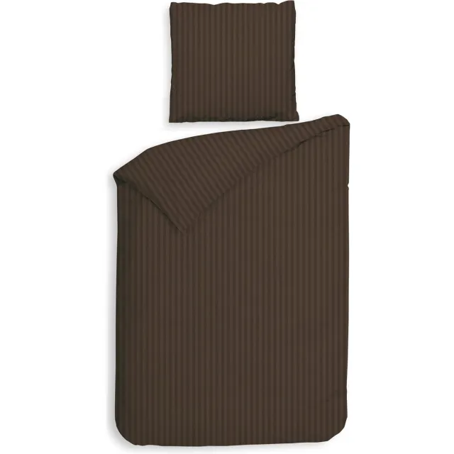 Heckettlane HNL Refined Uni Stripe Dekbedovertrek - 155x220 + 80x80 cm - Dark Earth Bruin
