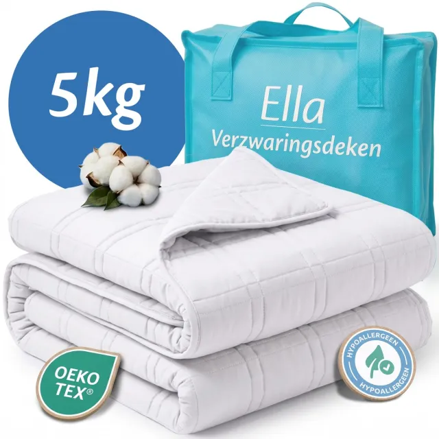 Ella Verzwaringsdeken 5 kg - OEKO-TEX Katoen Zwaartedeken 135 x 200 cm - Weighted Blanket - Verzwaarde Deken - Wit 5kg