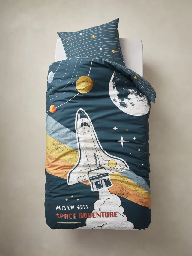 vertbaudet Kinderset dekbedovertrek + kussensloop van gerecycled katoen SPACE ADVENTURE Meerkleurig