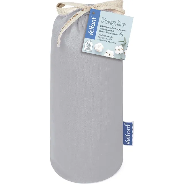 Velfont Respira - Waterdichte kussenbeschermer / sloop met rits - 65 x 65 cm - Licht Grijs - Flinterdun, zacht en ademend