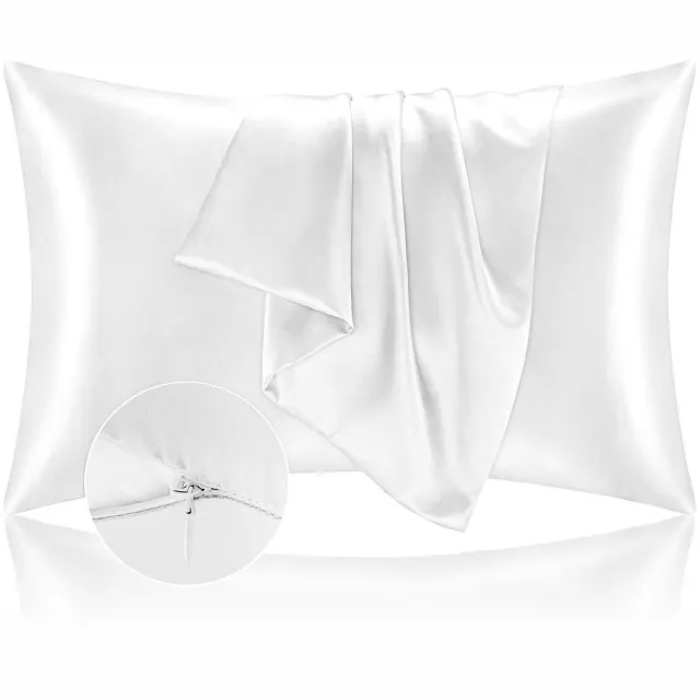 Famanu Set van 2 satijnen kussenslopen 50 x 70 cm, zijdeachtig, met ritssluiting, wit. Een veelzijdige en handige keuze voor dagelijks gebruik in en om het huis.