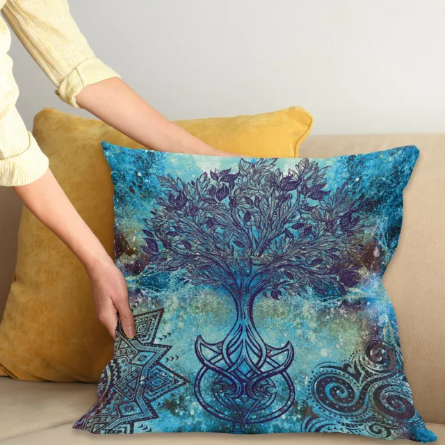 ABAKUHAUS Etnisch Kussenhoes, Mandala-Bomen, Kussenhoes met Dubbelzijdig Patroon, Heldere Digitale Print, Kleurecht, met Ritssluiting, 60 x 60 cm, Turquoise Bruin