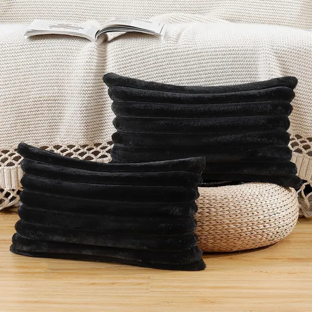REDOM Sierkussenhoezen Set van 2 - 30x50 cm - Verborgen Rits & Decoratieve Kwastjes - Voor Bank, Bed en Slaapkamer - Pluche - Zwart
