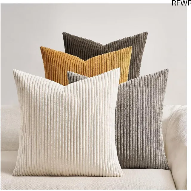 RFWR Set van 4 Fluweel Kussenhoezen 40x40 cm - Gestreept en Milieuvriendelijk Donkergroen