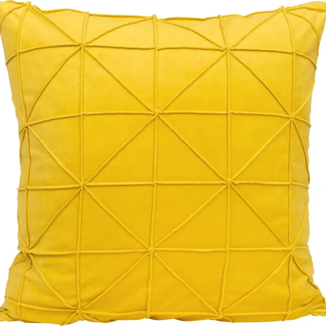 QUVIO Kussensloop geruit met driehoek - Kussenslopen - Kussenhoes - Kussenhoezen - Sierkussens - Fluweel - 50 x 50 cm - Okergeel