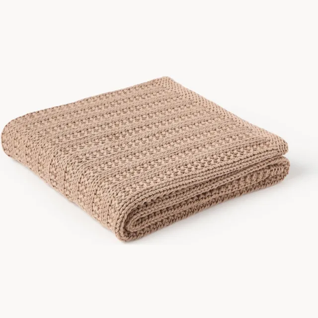 Westwing Collection Katoenen plaid Savio Bruin