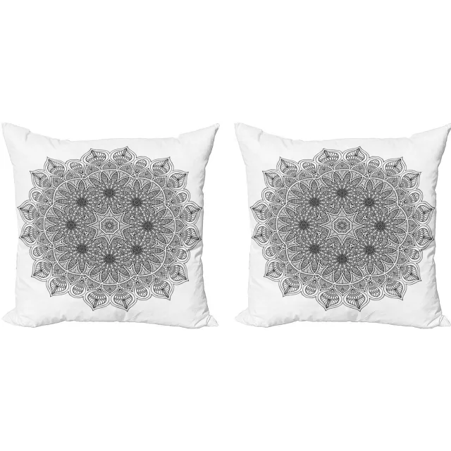 ABAKUHAUS Zwarte decoratieve kussenhoezen (2 stuks), Mandala bloem 45x45 cm, zwart