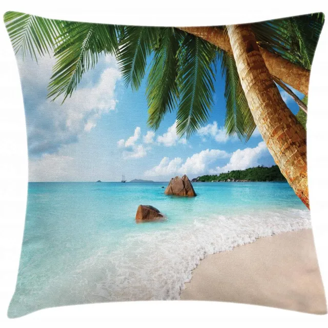 ABAKUHAUS Strandkussenhoes – Exotische Palm/Oceaan – 45x45 cm – Dubbelzijdig bedrukt – Rits Groen Blauw