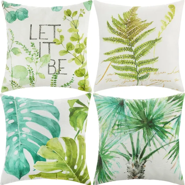 Thuys Kussensloop 45 x 45 cm, boho-kussenslopen, set van 4 decoratieve kussenslopen voor bank, kantoor, auto, slaapkamer, thuis, decoratie (groen-fluweel)