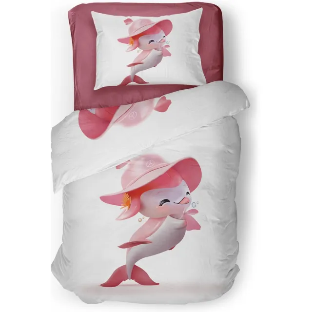 Eleganzzz Dekbedovertrek Kinderen Jingel - Dolfijn Dekbedovertrek - Roze - Dekbedovertrek 140x200/220cm - Micropercal - Eenpersoons Jingel Roze