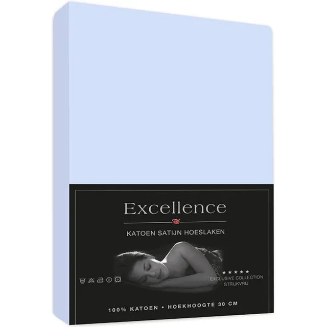 Excellence Katoen Satijn Hoeslaken 90x220cm + 30cm - Lichtblauw