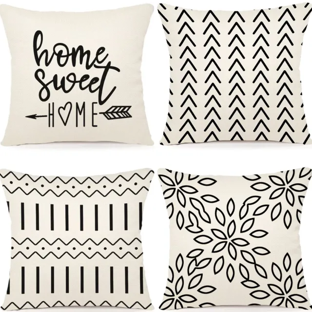 Ibenzoa Kleurrijke Set van 4 Decoratieve Linnen Kussenslopen voor Binnen en Buiten Crème