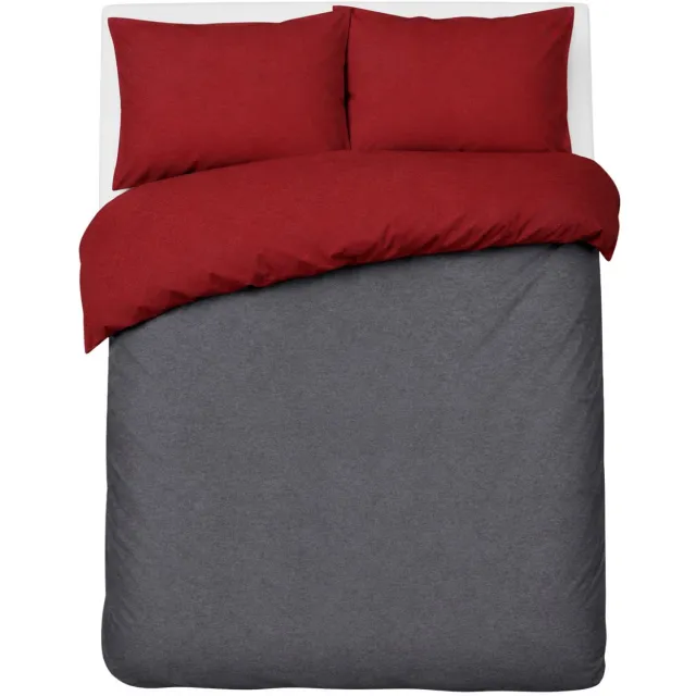 Sleepling 200 x 200 cm flanellen katoenen beddengoed | 1x omkeerbaar dekbedovertrek incl. 2X kussensloop (80 x 80 cm) | Made in Germany | wasbaar tot 60 graden | donkergrijs-donkerrood