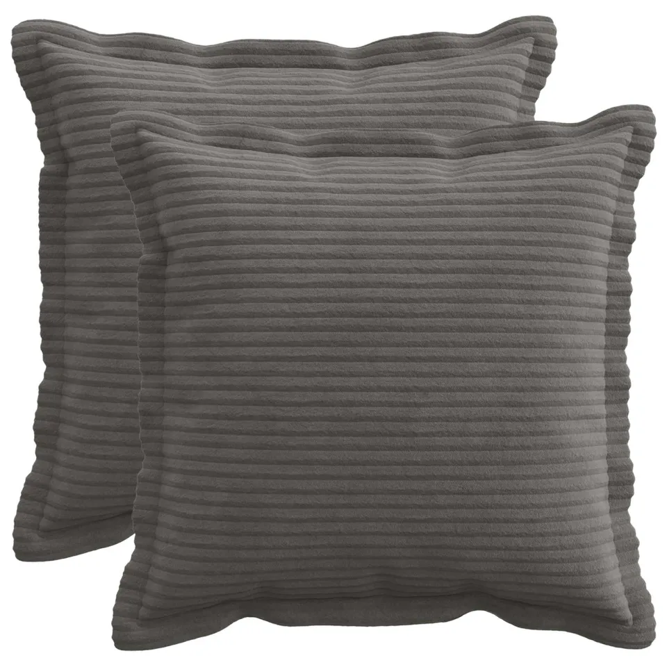 vidaXL Kussensloop 2 st HOUTEN Donkergrijs 50 x 50 cm corduroy, foto 3