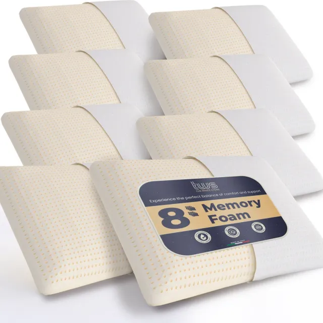 White Stone The White Stone Set van 8 Memory Foam Kussens 40 x 70 cm | Hoogte 11 cm | Hypoallergeen, Ergonomisch en Ademend Nekkussen | Anti-stikfunctie en Verkoelend Bianco