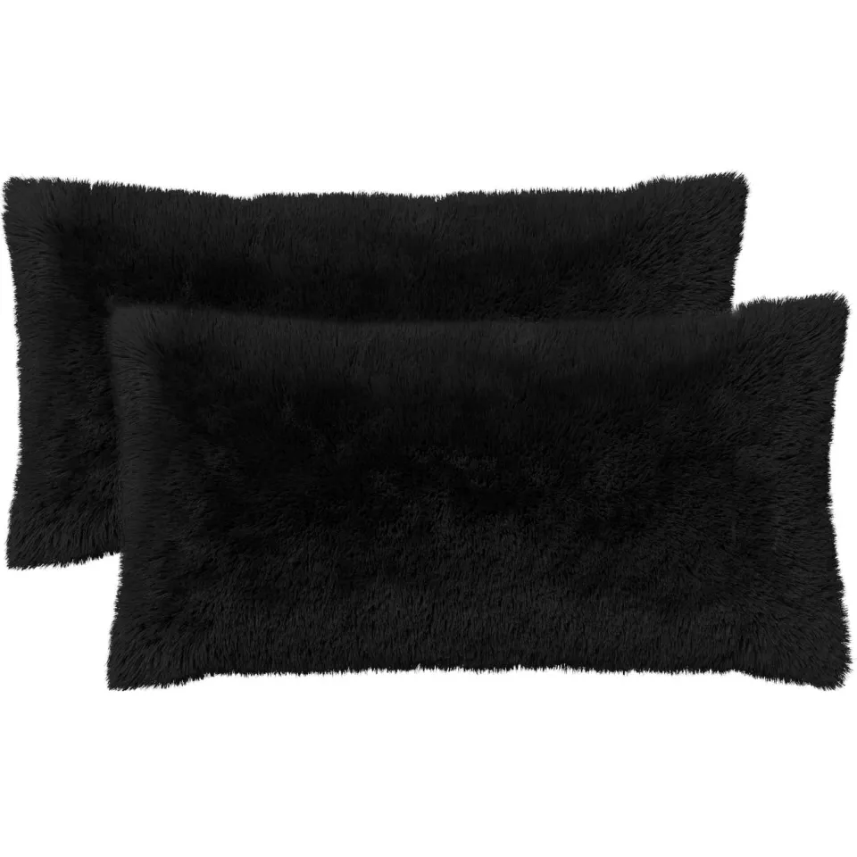 vidaXL Kussensloop 2 st HEERLEN Zwart 40 x 80 cm PV Fleece, foto 3
