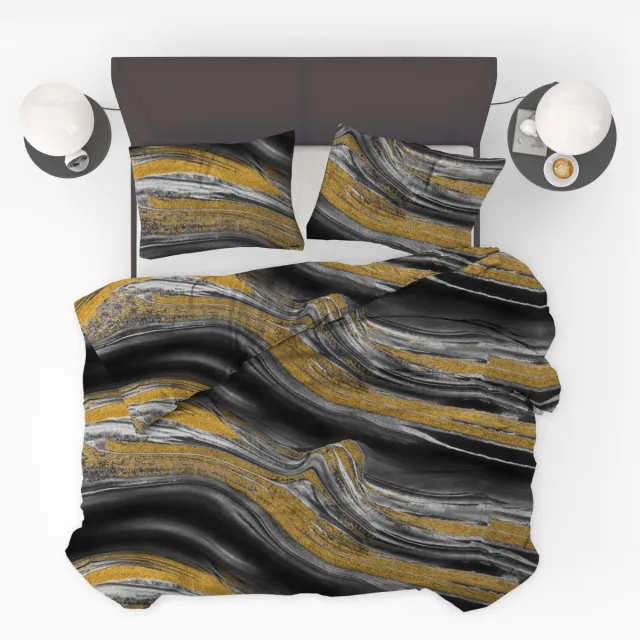 Beau Maison Dekbedovertrek Marble Black Gold - 240x200/220cm + 2 kussenslopen - 100% Microperkal Zwart Goud