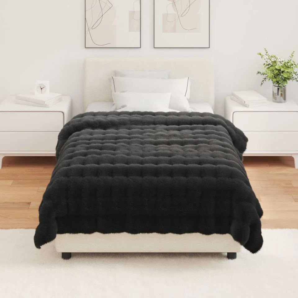 vidaXL Antislip deken van imitatie konijnenbont OLITE 4 st Zwart, foto 4
