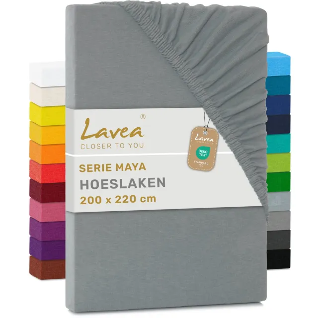 lavea Hoeslaken 200x220 cm – 100% Katoen, Zacht en Ademend – Geschikt voor Matrassen tot 35 cm – Jersey met Elastiek Rondom – Middengrijs