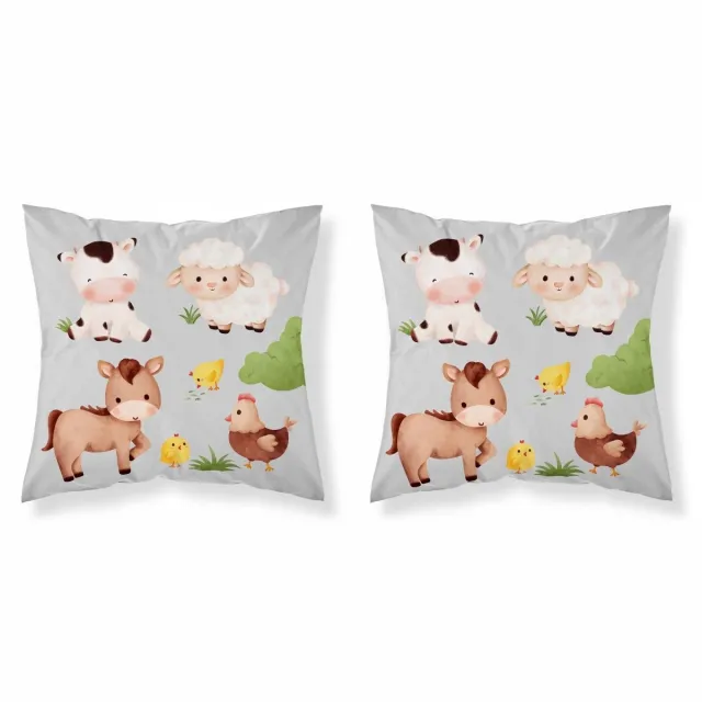 Mayamoo Maya Moo Kussenhoes Boerderij 40x40cm Grijs - Ademend & Veilig