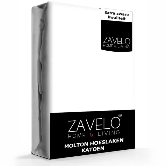 Zavelo Molton Hoeslaken (100% Katoen)-Lits-jumeaux (200x220 cm) Wit