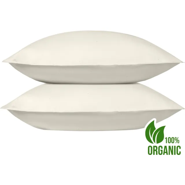 Wocha Kussenslopen Set (2 stuks) - 100% Biologisch Katoen Satijn (300TC) - 60x70 - Naturel