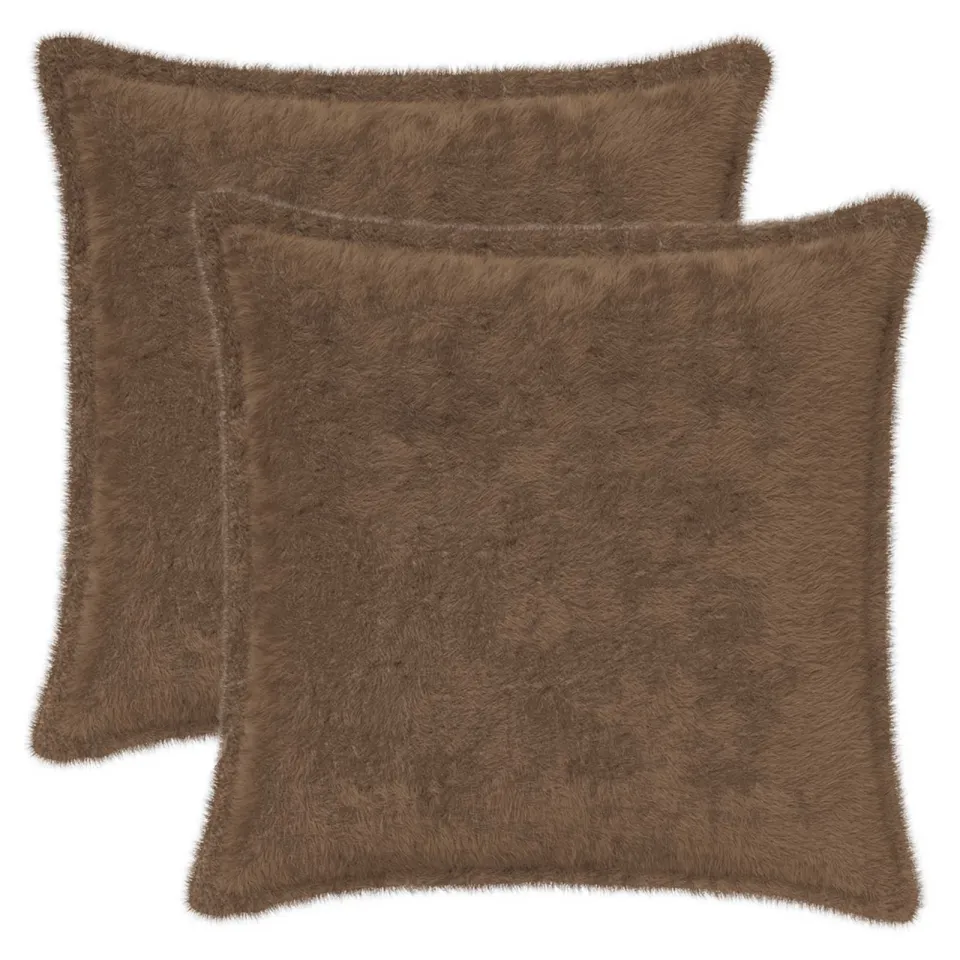 vidaXL Kussensloop 2 st HOUTEN Licht Bruin 45 x 45 cm Nep Konijnenbont, foto 3