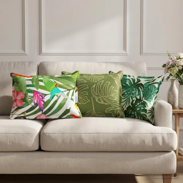 vidaXL Kussensloop 6 st HOUTEN Bladpatroon 30 x 50 cm Polyester Groen