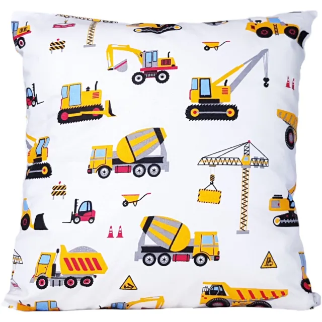 Sleepon_pl Katoenen kussensloop 40x40 cm met bouwmachines voor kinderen Wit