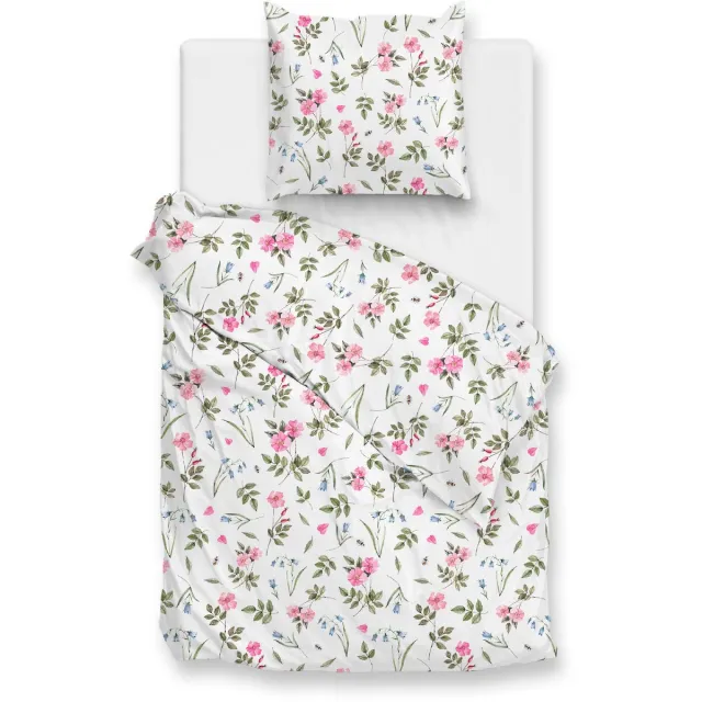 Zohome Dekbedovertrek Sierra - Deken - Dekbed - Wit - 100% Katoen - Bloemen - 1 sloop 60/70 cm White