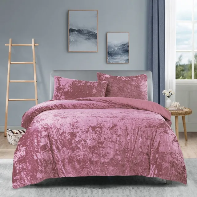 princessdekbedden Princessdekbedovertrek Crushed Velvet -Soft Touch - Fluweel - Dekbedovertrek met Drukknopen-Tweepersoons -200x200/220 cm +2 kussenslopen 60x70 cm- Licht Roze