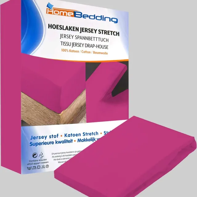 Home bedding Premium hoeslaken-jersey-100% katoen -stretch-1Persoons-80x200+30cm Hoekhoogte- Roze