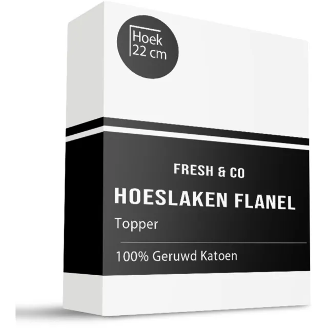 Dekbed-Discounter Fresh and Co Topper Hoeslaken 180 x 200 cm - Katoen Flanel - Geschikt voor toppers tot 15 cm hoog - Wasbaar op 30 graden - Strijkvrij - Wit