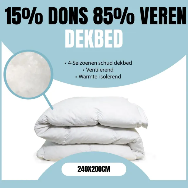 Eleganzzz 4 Seizoenen Schud Dekbed 15% Dons 85% Veren - 4 Seizoenen Dekbed 240x200cm - Veren Dekbed - Donzen Dekbed - Donsdeken 240x200 - Lits Jumeaux - Dekbedden Wit