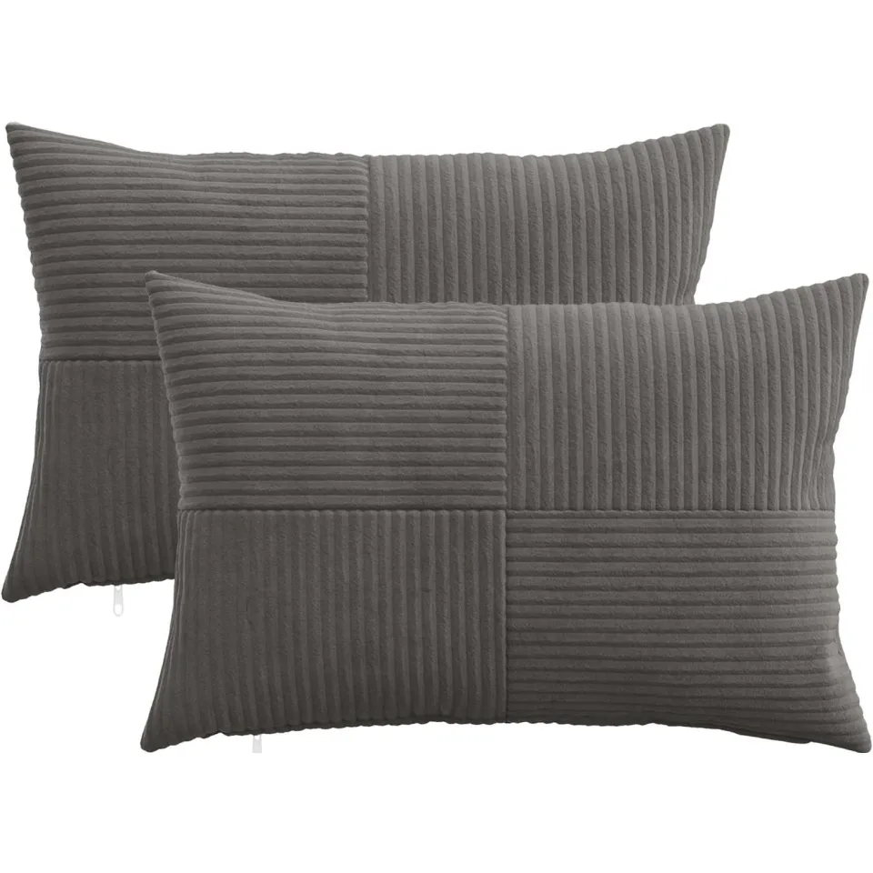 vidaXL Kussensloop 2 st ALMELO Donkergrijs 30 x 50 cm corduroy