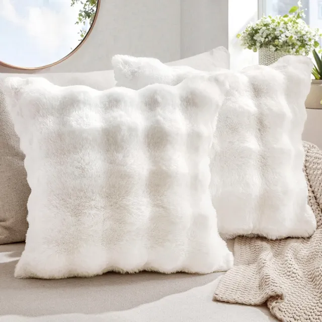 Duraxl Kussensloop - Pluche - 40 x 40 cm - 2 stuks - Wit